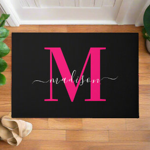 Paillasson Monogramme rose noir et gras Nom de famille initia