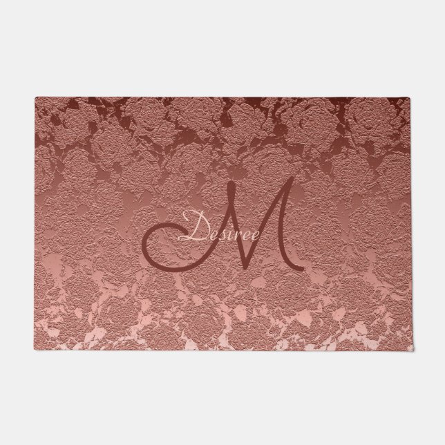 Paillasson Monogramme rose or rose Floral Moderne Classic (Devant)