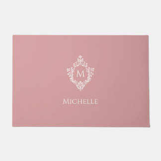 Paillasson Monogramme Rose Poussiéreux Élégant Blason Vintage