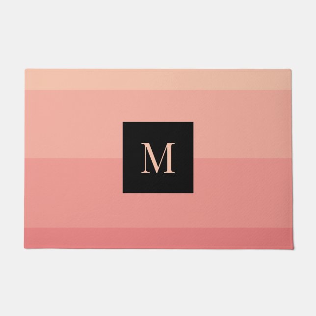 Paillasson Monogramme Rose Rayure Horizontale Féminin Féminin (Devant)