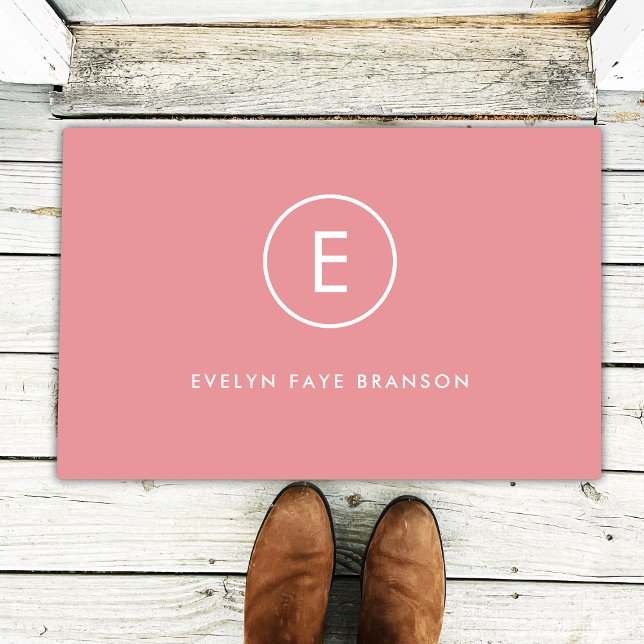 Paillasson Monogramme Rose rose Feminine Girly Minimale initi (Créateur téléchargé)