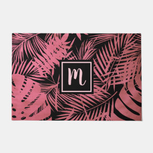 Paillasson monogramme rose rose feuille de palme tropicale mo