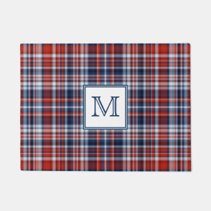 Paillasson Monogramme Rouge blanc et bleu plâtre