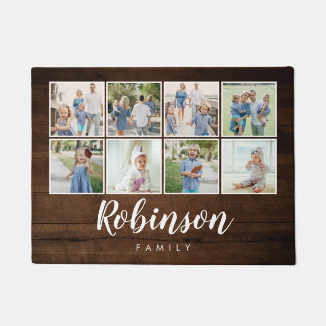 Paillasson Monogramme Rustic Wood 8 Collage de la famille de  (Devant)