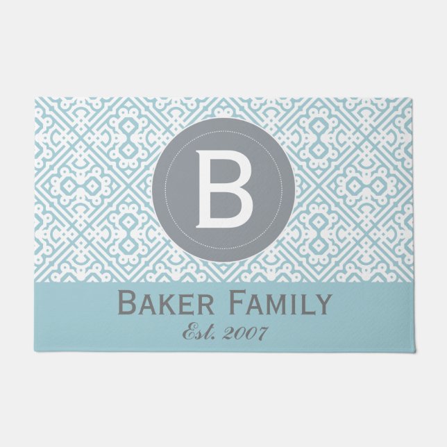 Paillasson Monogramme Style marocain moderne Porte Mat, Grey  (Devant)