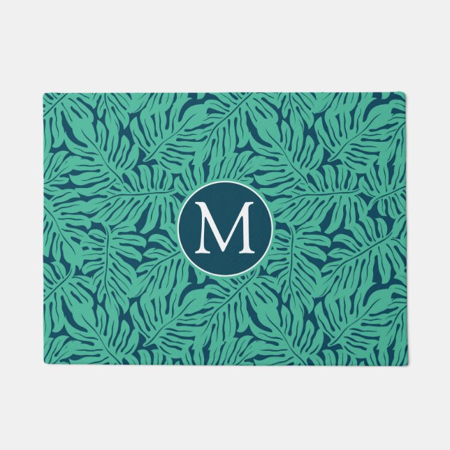 Paillasson Monogramme tropical du motif | de feuille de (Devant)