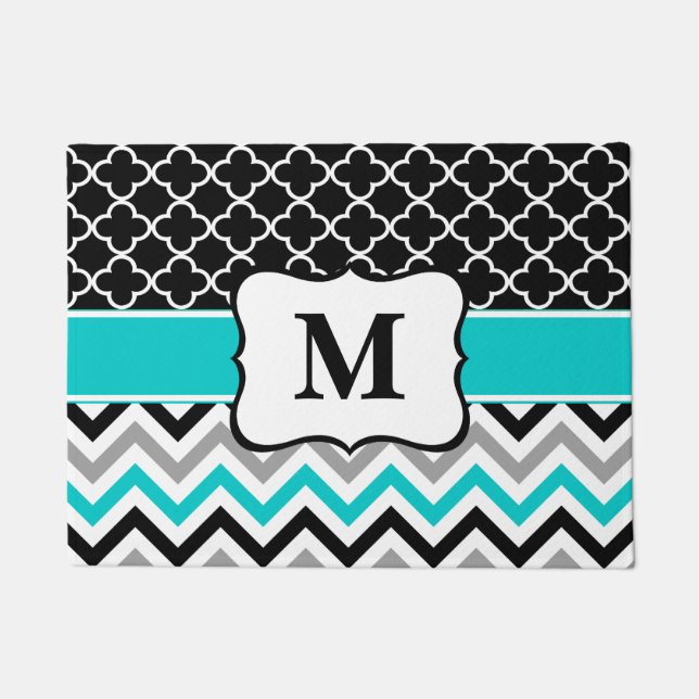 Paillasson Monogramme turquoise de Chevron de trèfle (Devant)