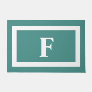 Paillasson Monogramme Turquoise et blanc minimaliste extérieu