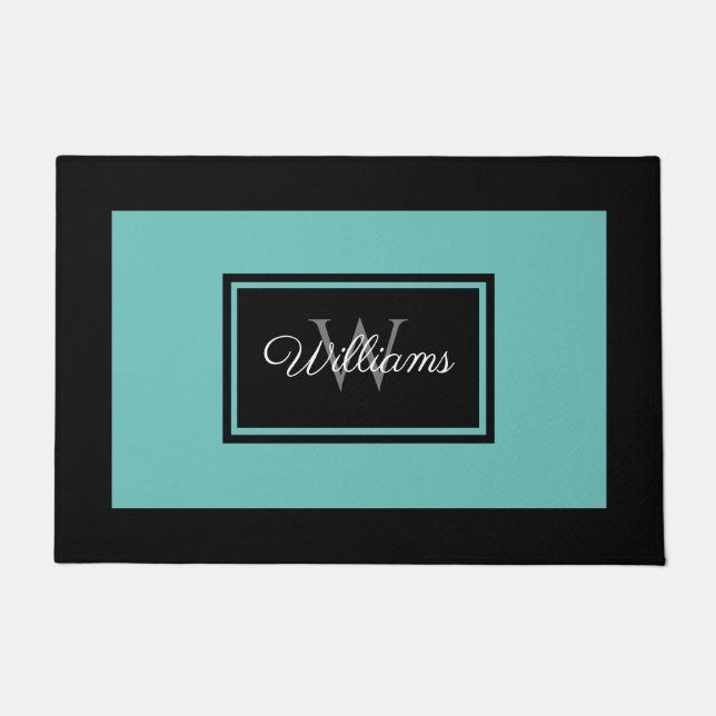 Paillasson Monogramme Turquoise moderne de la famille noire p (Devant)