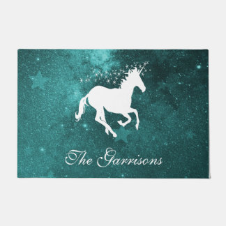 Paillasson Monographie personnalisée de la licorne turquoise