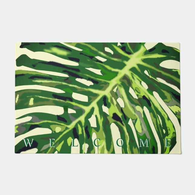 Paillasson Monstera Tropical Feuille - Bienvenue (Devant)