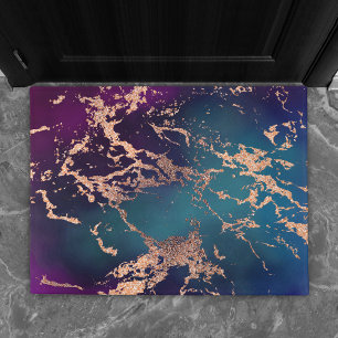 Paillasson Moody Luxe Marble   Profond violet et Turquoise or
