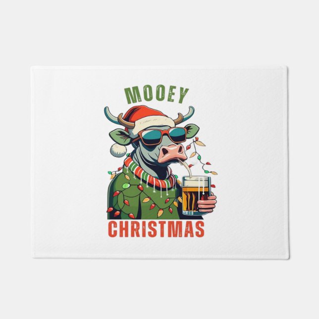 Paillasson Mooey Noël Highland Cow Light Santa Hat T-Shi (Devant)