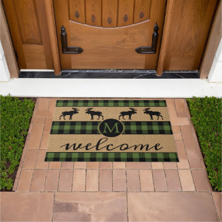 Paillasson Moose On Green Black Buffalo Check Plaid Motif