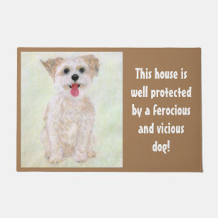 Paillasson Morkie Funny Garde Chien sur mat Beige