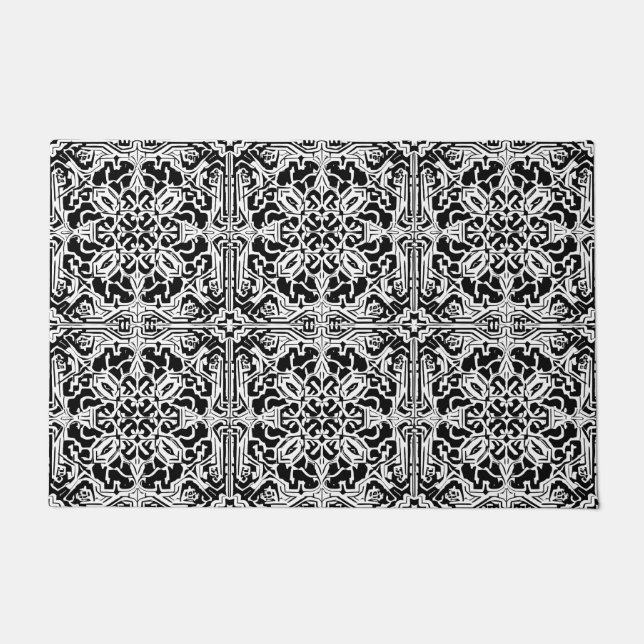 Paillasson Mosaic Marocain Carreaux Motif en noir et blanc (Devant)