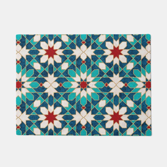Paillasson Mosaïque marocaine de marbre blanc Turquoise bleu  (Devant)