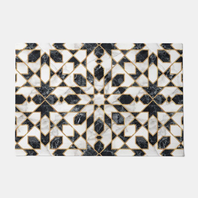Paillasson Mosaïque marocaine noire et Marbre blanc (Devant)