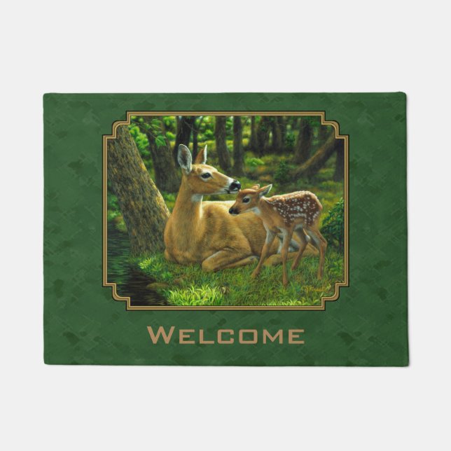 Paillasson Mother Deer and Fawn Forest Green (Devant)