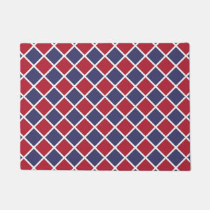 Paillasson Motif à carreaux diamant arlequin rouge bleu blanc