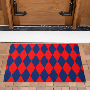 Paillasson Motif à carreaux Harlequin rouge et bleu 
