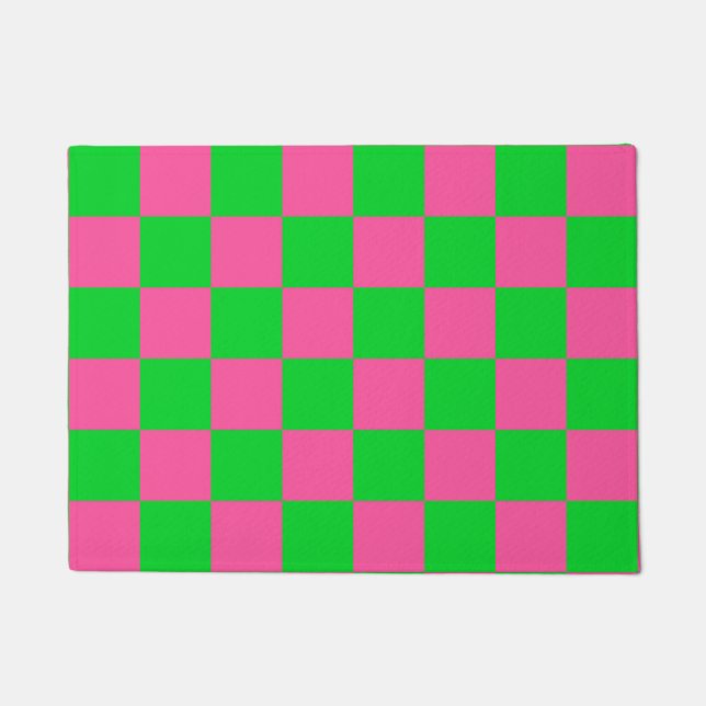 Paillasson Motif À damiers chèque rose vert (Devant)
