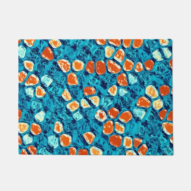 Paillasson Motif Abstrait orange et bleu (Devant)