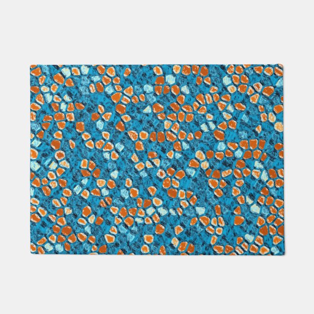 Paillasson Motif Abstrait orange et bleu (Devant)