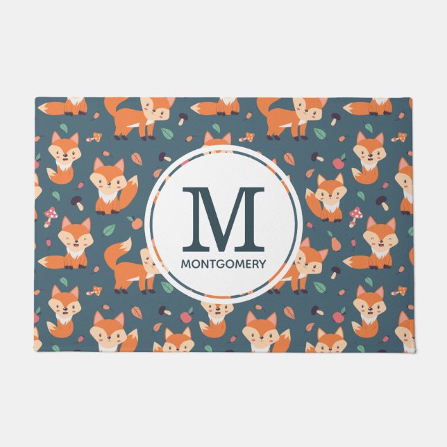 Paillasson Motif animal de renard orange mignon Monogramme (Devant)