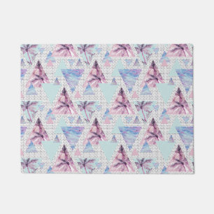 Paillasson Motif Aquarelle rose et bleu palmier