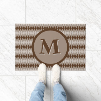 Paillasson - Motif Argyle Brun avec Monogramme