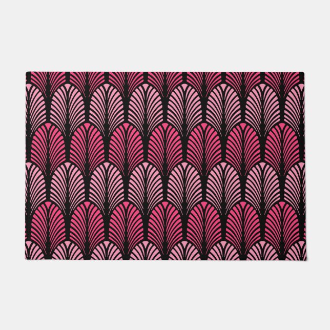 Paillasson Motif Art déco en plumes, rose et noir de Fuchsia (Devant)