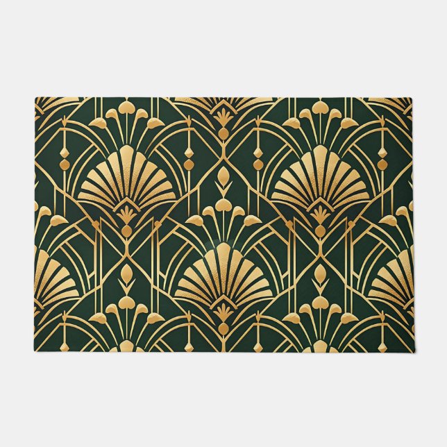 Paillasson Motif Art Déco Or Émeraude (Devant)