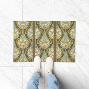 Paillasson Motif Art Nouveau de lys et insecte vert sauge