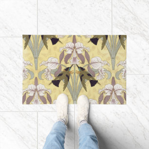 Paillasson Motif Art Nouveau d'orchidée colibri vintage