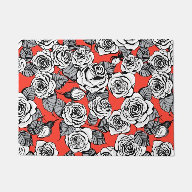 Paillasson Motif blanc roses (Devant)