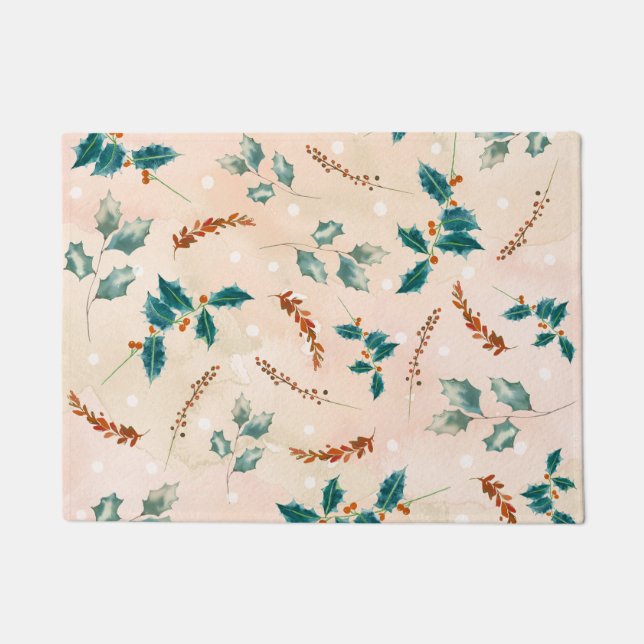 Paillasson Motif Boho de feuilles de Noël (Devant)