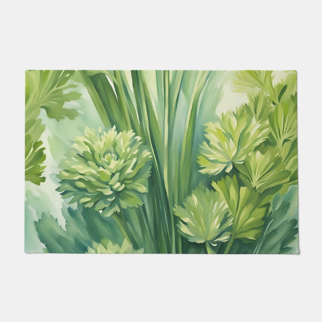 Paillasson Motif botanique vert de céleri luxuriant (Devant)