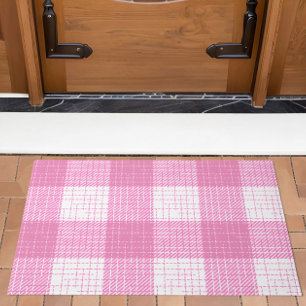 Paillasson Motif carreaux à carreaux gras rose et blanc