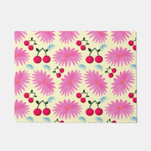 Paillasson Motif Cerise Floral Rose Clair   Mignon Kawaii
