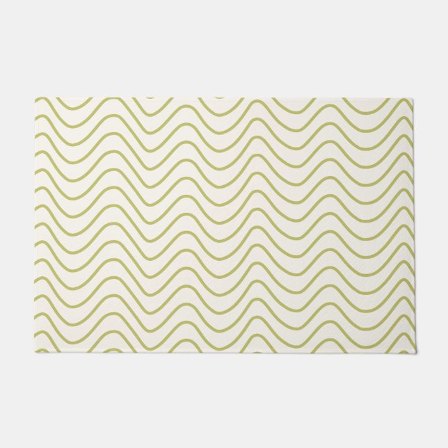 Paillasson Motif Chevron Lime Green sur Crème White Zigzag (Devant)