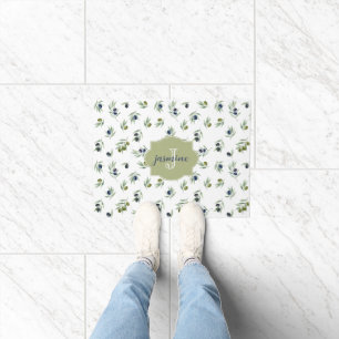 Paillasson Motif chic aquarelle Monogramme Nom Vert olive