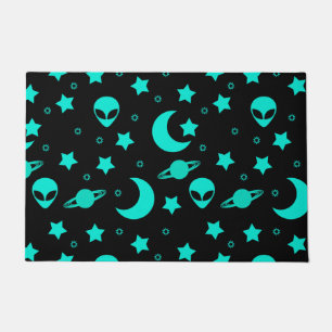Paillasson Motif d'alien turquoise avec étoiles et lunes