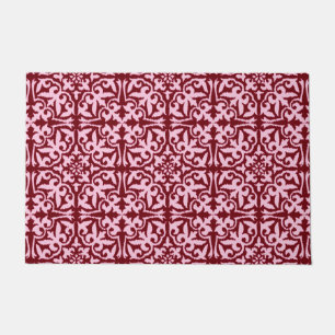 Paillasson Motif Damassé Ikat, Bourgogne et Rose
