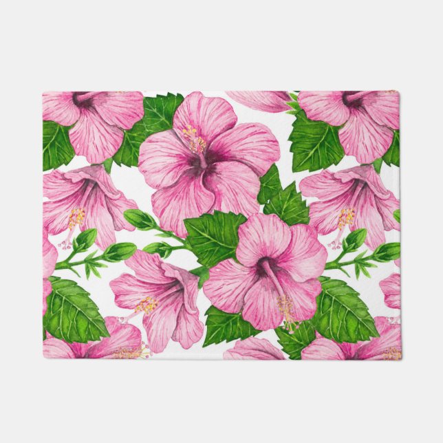 Paillasson Motif d'aquarelle d'hibiscus rose (Devant)