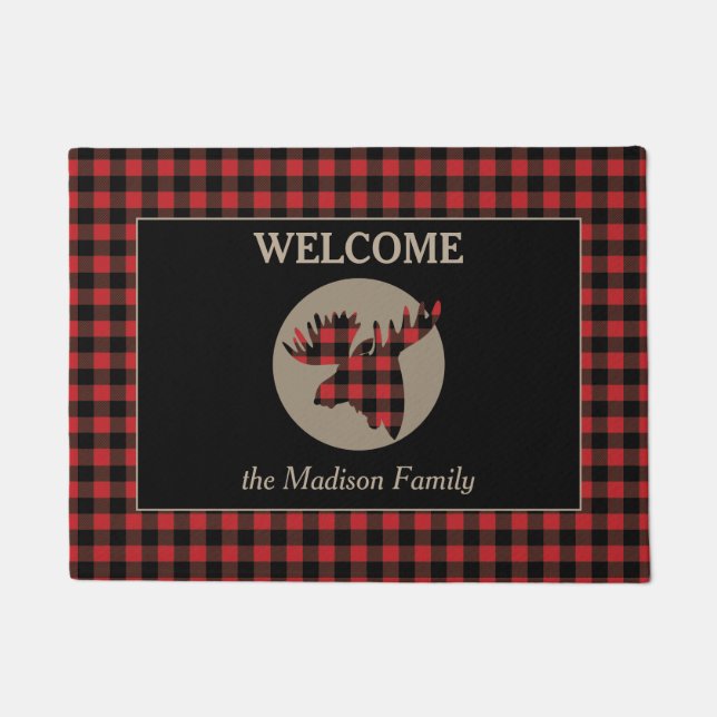 Paillasson Motif de Buffalo Plaid Moose Welcome (Devant)