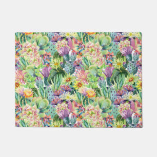 Paillasson Motif de cactus d'aquarelle en fleurs exotiques