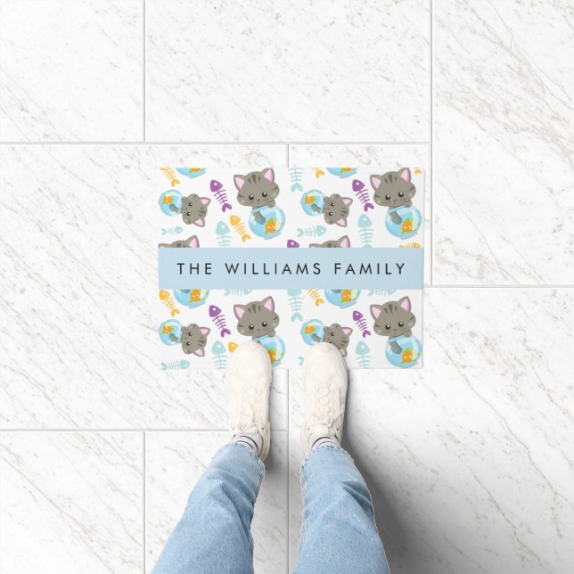 Paillasson Motif De Chats, Chats Mignons, Chatons, Votre Nom (Intérieur)