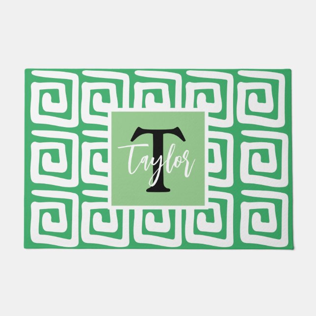 Paillasson Motif de clé vert moderne monogrammed (Devant)