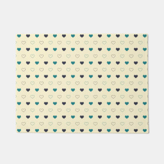 Paillasson Motif de cœur bleu et sarcelle sur fond crème
